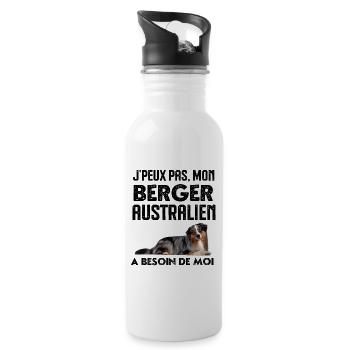 Chien de race aussie berger australien - Gourde avec paille intégrée - blanc - Droite