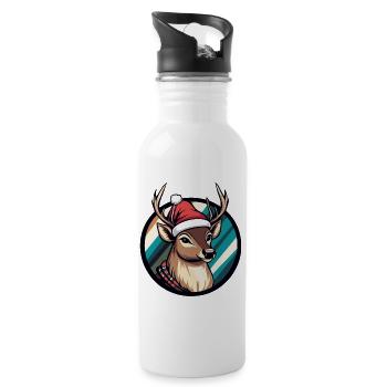 Hirsch Weihnachten Christmas - Trinkflasche mit integriertem Trinkhalm - Weiß - Rechts