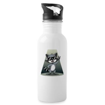 Retro Raccoon Rock Music - Trinkflasche mit integriertem Trinkhalm - Weiß - Rechts