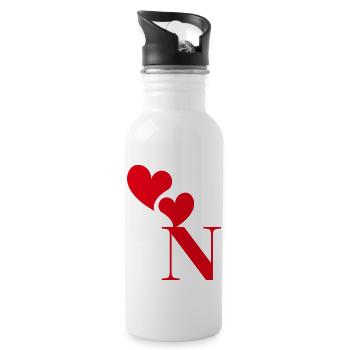 Letter n red heart - Water bottle with straw - white - Right