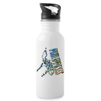 Watercolor Map Philippines - Water bottle with straw - white - Right