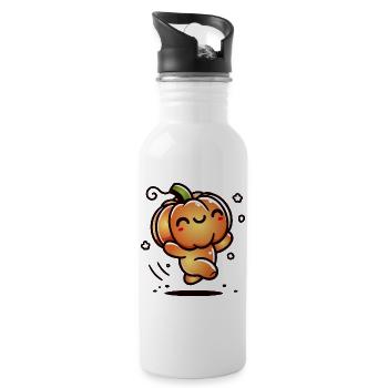 Tanzender Kürbis - niedlicher Halloween Spaß - Trinkflasche mit integriertem Trinkhalm - Weiß - Rechts