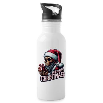 Spooky Santa Claus Skull with Parcel - Water bottle with straw - white - Right