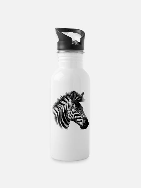 Zebra - Trinkflasche mit integriertem Trinkhalm - Weiß