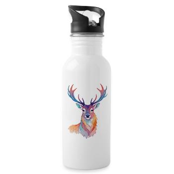 Hirsch Vektor Kunst mit lebendigen Farben Illustration - Trinkflasche mit integriertem Trinkhalm - Weiß - Rechts