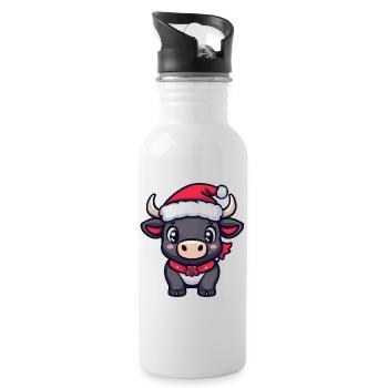 Stier Weihnachten Niedlich - Trinkflasche mit integriertem Trinkhalm - Weiß - Rechts