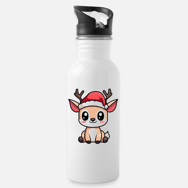 Cerf Noël Mignon - Gourde avec paille intégrée - blanc