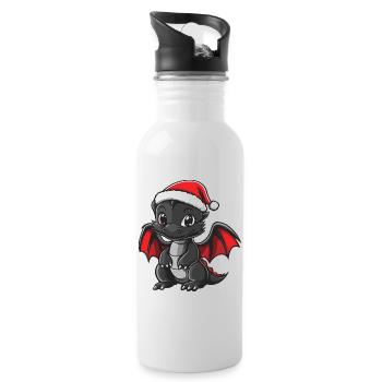 Drache Weihnachten Niedlich - Trinkflasche mit integriertem Trinkhalm - Weiß - Rechts