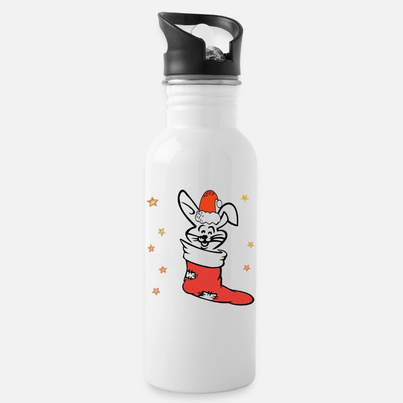 Osterhase Nikolaus - Trinkflasche mit integriertem Trinkhalm - Weiß