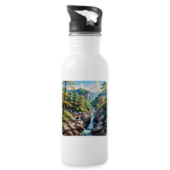 Serene Mountain Waterfall Landscape - Water bottle with straw - white - Right