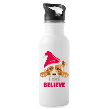 Chien Border Collie mignon en chapeau de Père Noël - Gourde avec paille intégrée - blanc - Droite
