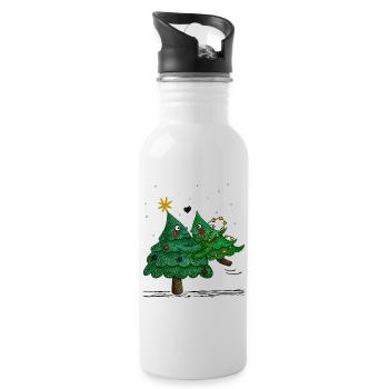 Niedliche Weihnachtsbäume - Trinkflasche mit integriertem Trinkhalm - Weiß - Rechts