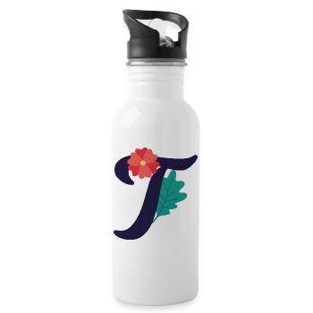 Elegant letter 'T' with flowers - Water bottle with straw - white - Right