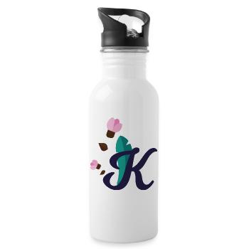 Elegant letter 'K' with flowers - Water bottle with straw - white - Right