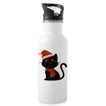Chat Noël avec chapeau et écharpe - Gourde avec paille intégrée - blanc - Droite