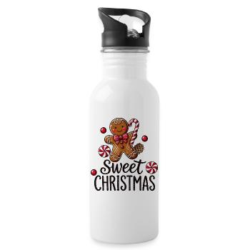 Cheerful gingerbread man with candy cane - Water bottle with straw - white - Right