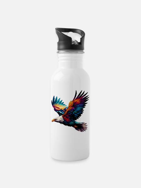 Adler - Trinkflasche mit integriertem Trinkhalm - Weiß