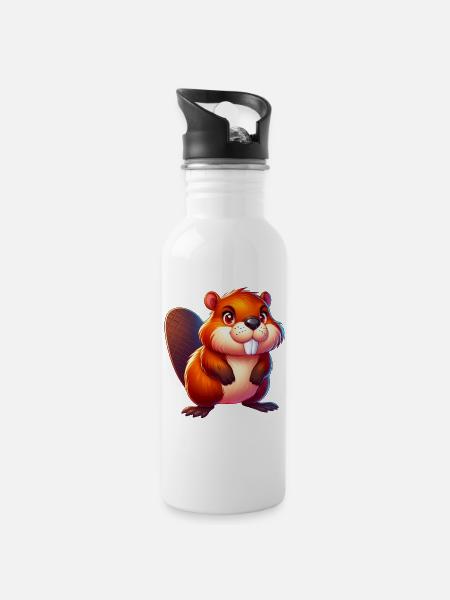 Bieber - Trinkflasche mit integriertem Trinkhalm - Weiß