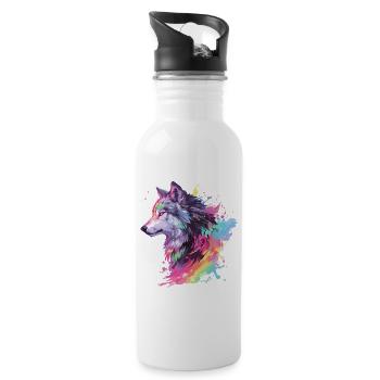 Wolf Wolf Head Predator Forest Nature Wilderness Art - Water bottle with straw - white - Right
