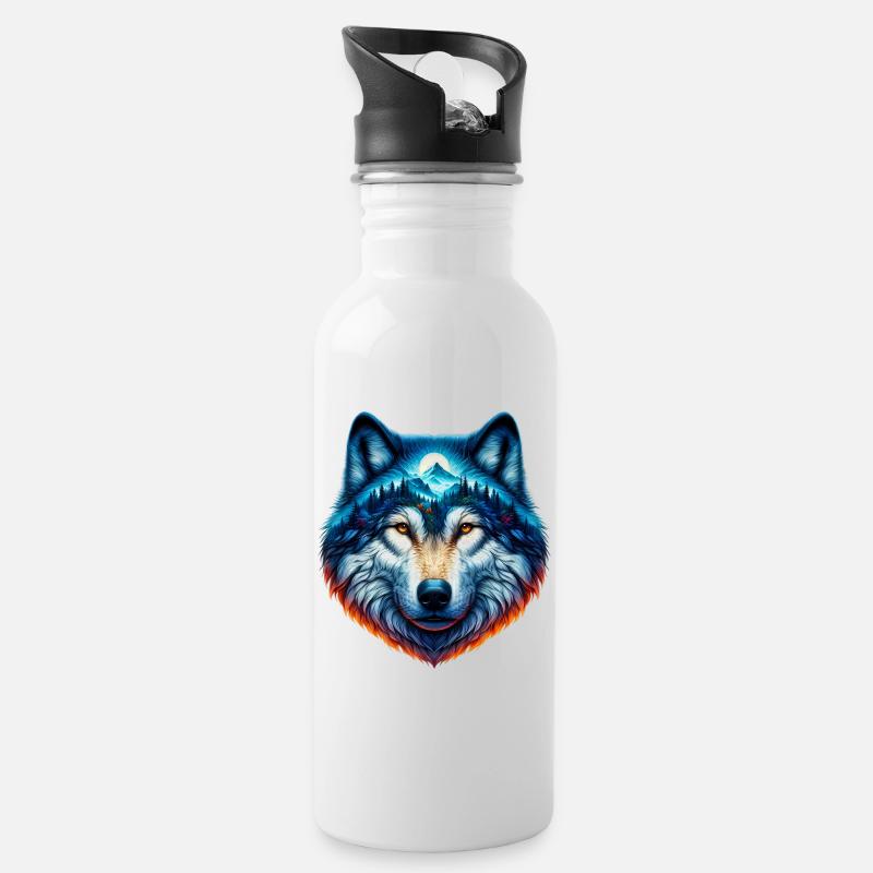 Wolf - Trinkflasche mit integriertem Trinkhalm - Weiß