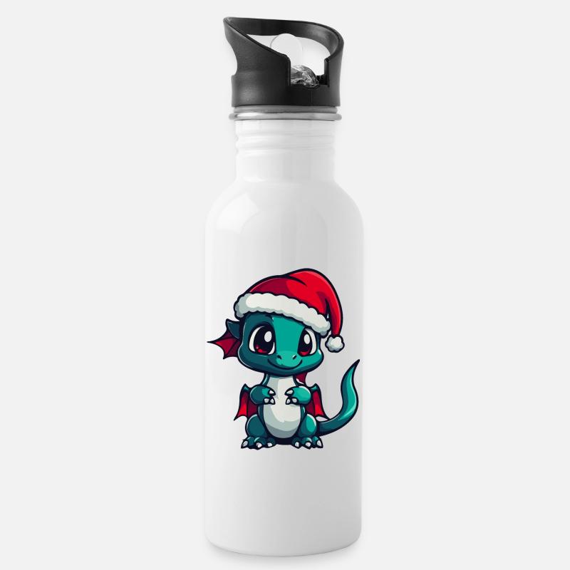Dragon Christmas - Water bottle with straw - white