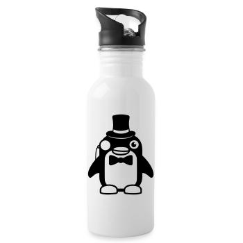Pinguin Gentleman Sir Herr Zylinder Hut Monokel - Trinkflasche mit integriertem Trinkhalm - Weiß - Rechts