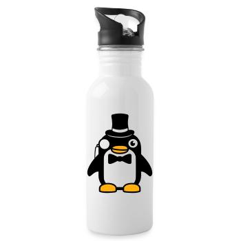 Pinguin Gentleman Sir Herr Zylinder Hut Monokel - Trinkflasche mit integriertem Trinkhalm - Weiß - Rechts