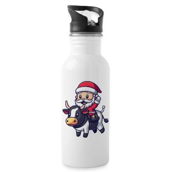 Kuh Weihnachtsmann Cartoon - Trinkflasche mit integriertem Trinkhalm - Weiß - Rechts