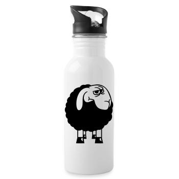 Sheep looks skeptical, critical, suspicious stares - Water bottle with straw - white - Right