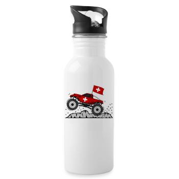 Monstertruck Schweiz Flagge - Trinkflasche mit integriertem Trinkhalm - Weiß - Rechts
