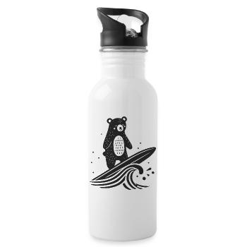 Surfender Bär – Spielerische Tier Illustration - Trinkflasche mit integriertem Trinkhalm - Weiß - Rechts