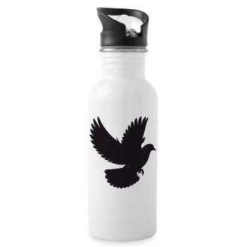 Friedvolle Taube im Flug – Silhouetten-Stil - Trinkflasche mit integriertem Trinkhalm - Weiß - Rechts