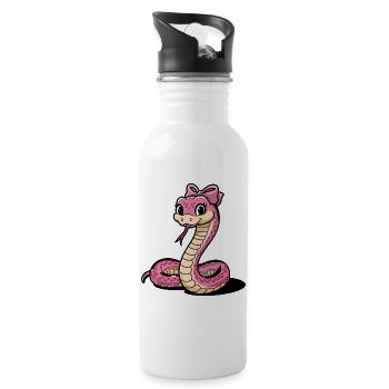 Pink Bow Snake Cartoon - Water bottle with straw - white - Right
