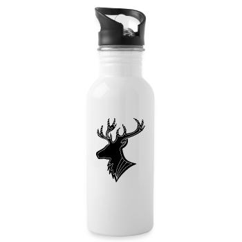 Minimalistische Hirschkopf-Silhouette - Trinkflasche mit integriertem Trinkhalm - Weiß - Rechts