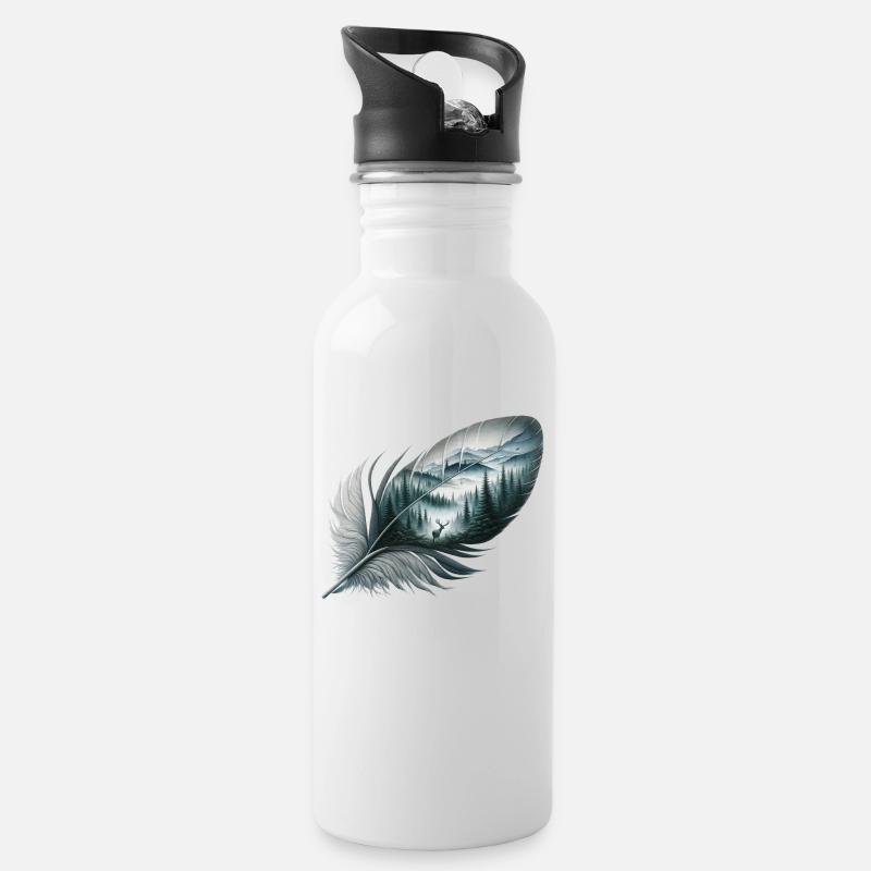 Wildlife Feder - Trinkflasche mit integriertem Trinkhalm - Weiß