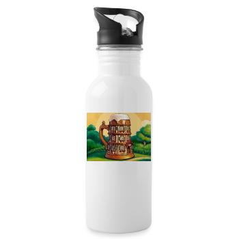 Ein Fachwerkhaus in Form eines Bieres - Trinkflasche mit integriertem Trinkhalm - Weiß - Rechts