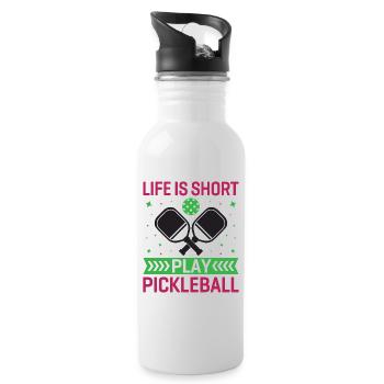 Life is Short, Play Pickleball - Water bottle with straw - white - Right