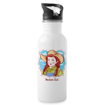 Portrait de fille western dans une bande dessinée pop - Gourde avec paille intégrée - blanc - Droite
