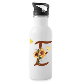 Buchstabe e Sonnenblume Schmetterling - Trinkflasche mit integriertem Trinkhalm - Weiß - Rechts