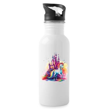 Einhorn Regenbogen Schloss Bunt Magie Fantasie - Trinkflasche mit integriertem Trinkhalm - Weiß - Rechts