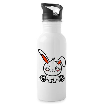 Bunny Tired Confused Relaxed Red Dark Circles Chill - Water bottle with straw - white - Right