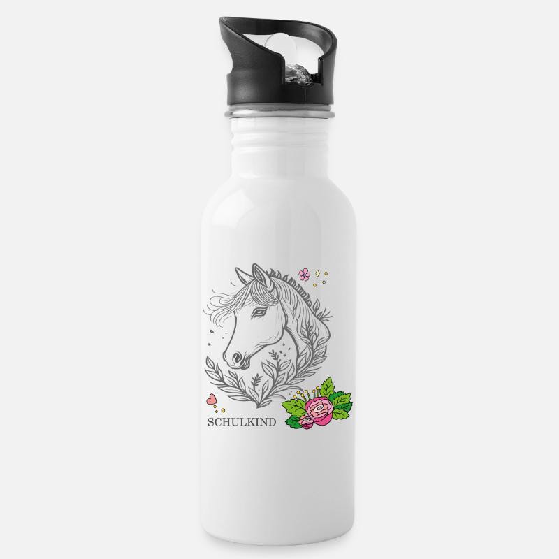 Schulkind - Trinkflasche mit integriertem Trinkhalm - Weiß