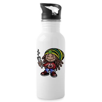 Dreadlock Smoker - Stoned man - High & Happy - Trinkflasche mit integriertem Trinkhalm - Weiß - Rechts