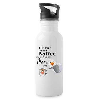 Für mich einen Kaffee - Trinkflasche mit integriertem Trinkhalm - Weiß - Rechts
