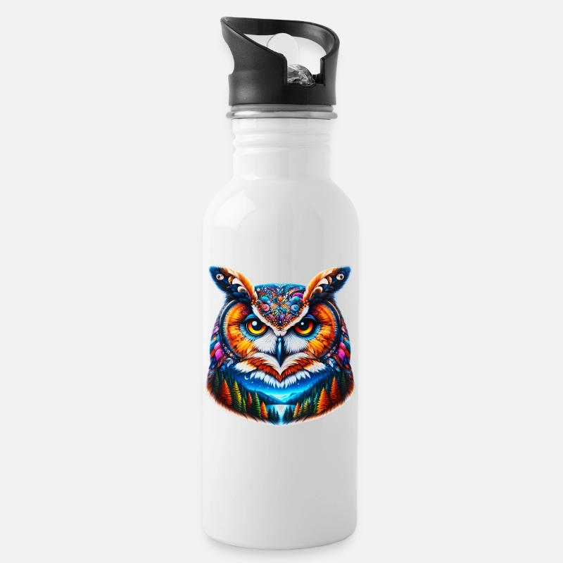 Hibou - Gourde avec paille intégrée - blanc