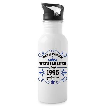 Metallbauer Geburtstag Kollege Arbeitskollege 1995 - Trinkflasche mit integriertem Trinkhalm - Weiß - Rechts