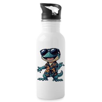 Echse Comic Lustig Sommer - Trinkflasche mit integriertem Trinkhalm - Weiß - Rechts