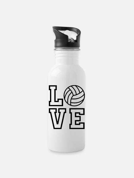 Love Volleyball - Trinkflasche mit integriertem Trinkhalm - Weiß