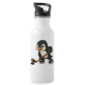 Cooler Pinguin Eishockey Spieler Eishockey - Water bottle with straw - white - Right