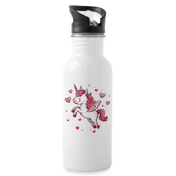 Licorne coeur amour mignon mignon licornes dessin animé - Gourde avec paille intégrée - blanc - Droite
